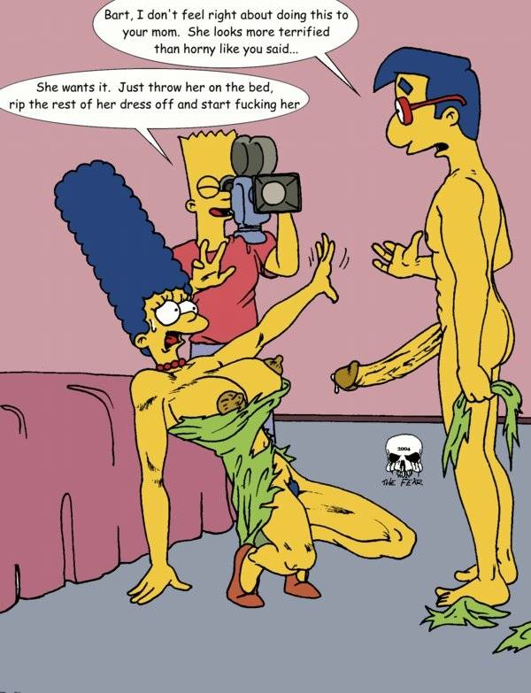 bart simpson+marge simpson+milhouse van houten