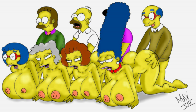 helen lovejoy+homer simpson+kirk van houten+luann van houten+marge simpson+maude flanders+ned flanders+timothy lovejoy