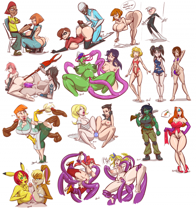 bonnie rockwaller+danny fenton+dexter's mom+erza scarlet+frozone+helen parr+lola bunny+madeline fenton+tucker foley